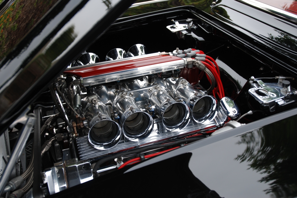 Black 1962 Corvette roadster_engine detail&reflections_Cars&Coffee/Irvine_June 23, 2012