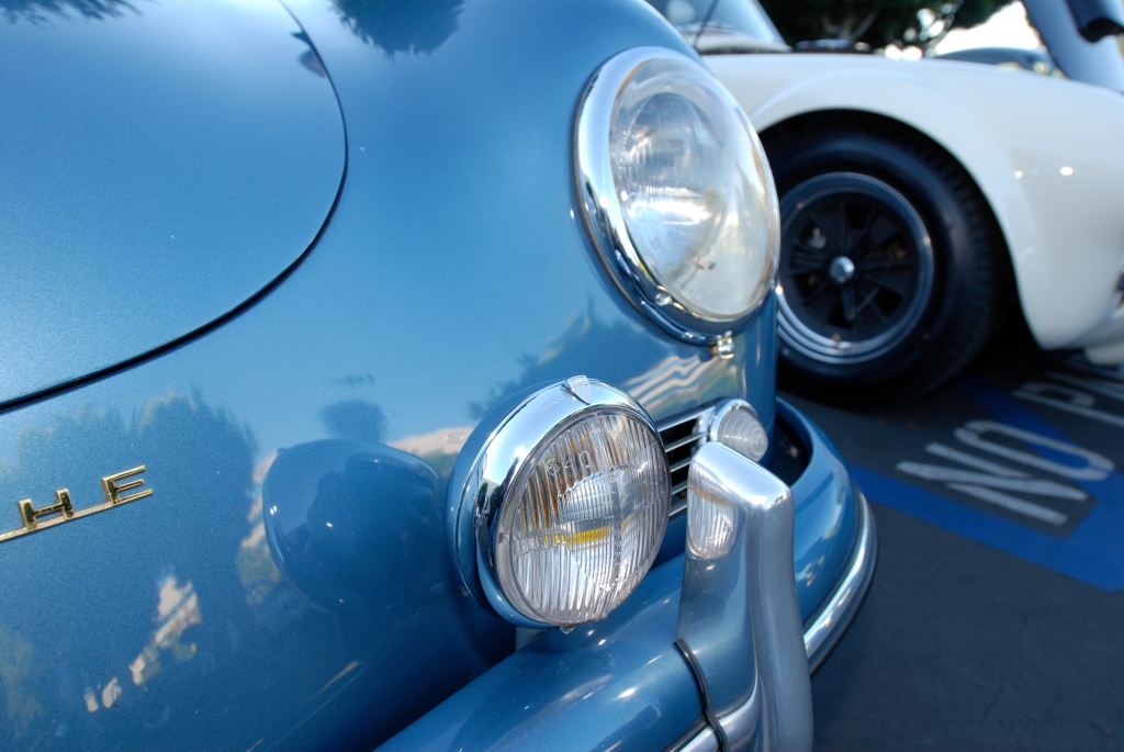  Blue 1957 Porsche 356A coupe_headlight & driving light detail_Cars&Coffee_October 27, 2012