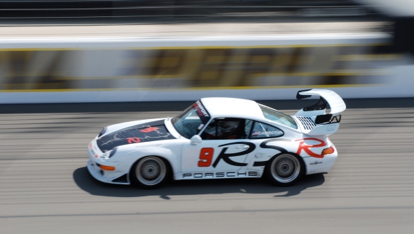 White Porsche 993 race car #9 w/RSR side graphic_pan shot _California Festival of Speed_April 6, 2013