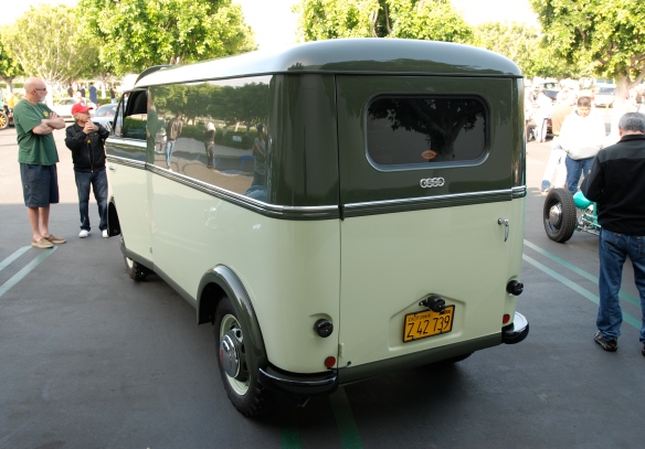 Two toned green DKW Schnellaster panel van_3/4 rear view_Cars&Coffee/Irvine_April 27, 2013