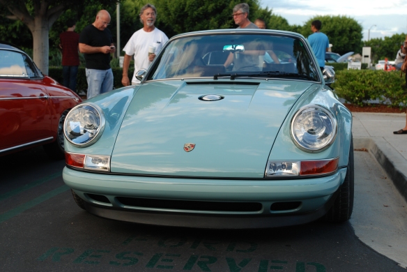 Pale blue Singer Porsche 911_3/4 front view w/ reflections_Cars&Coffee_August 31, 2013