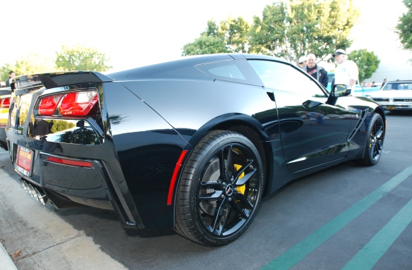 2014 Black on black Corvette Sting Ray_ 3/4 rear view_cars&coffee/irvine_November 2, 2013