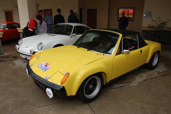 Porsche GTs_white 1972 911 GT, yellow 1970 914-6 GT_3/4 front view_Phoenix Club Car show & Swap_March 3, 2014